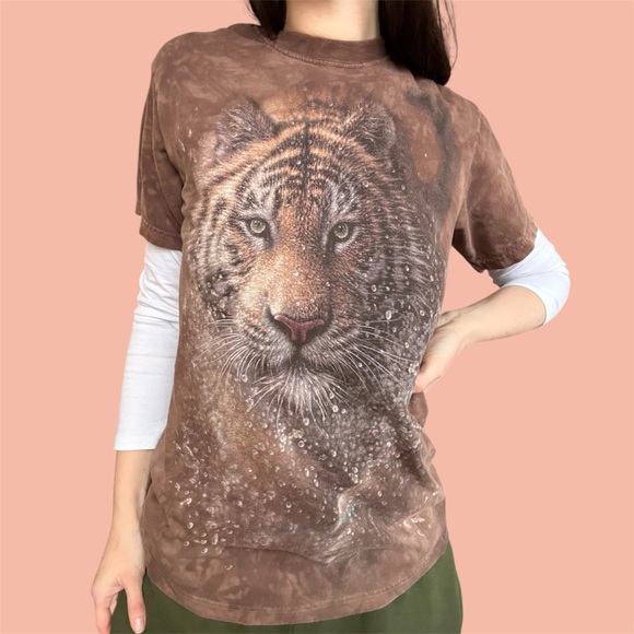 Tops - Wild Tiger Graphic Brown Tie Dye Women's Tee